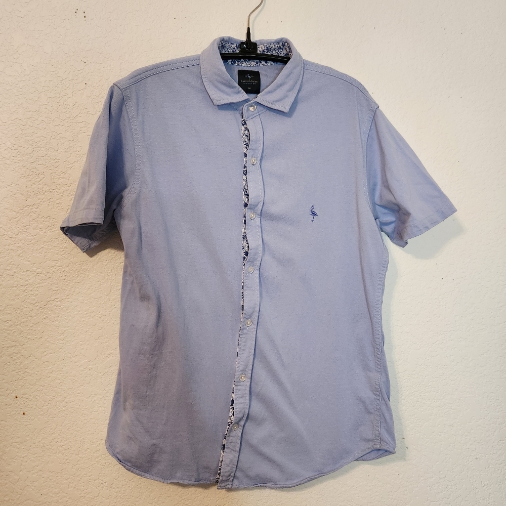 Tailorbyrd Men's Blue‎ Botton-Down Short Sleeve Shirt, Size M